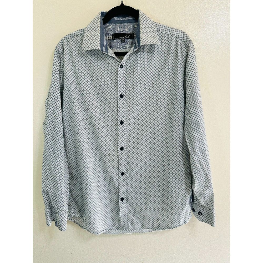 Coastal Men's Long Sleeve Collared Button Up Classic Cotton Shirt, Size M